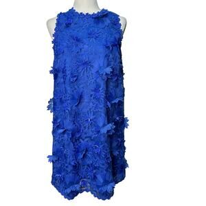 ERI + ALI Womens Small Royal Blue Sleeveless Embroidered Daisy Lace Shift Dress